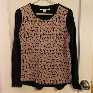 Diane Von Furstenberg black silk long sleeve blouse with hearts size 2